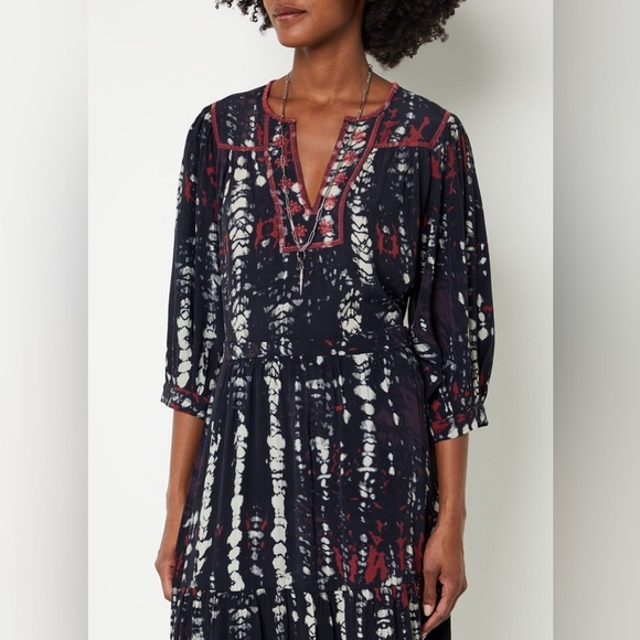 NEW BA&SH Isolde Dress Black Red Tie Dye Maxi Print Size 0 (Retail $420) NWOT - Picture 2 of 9
